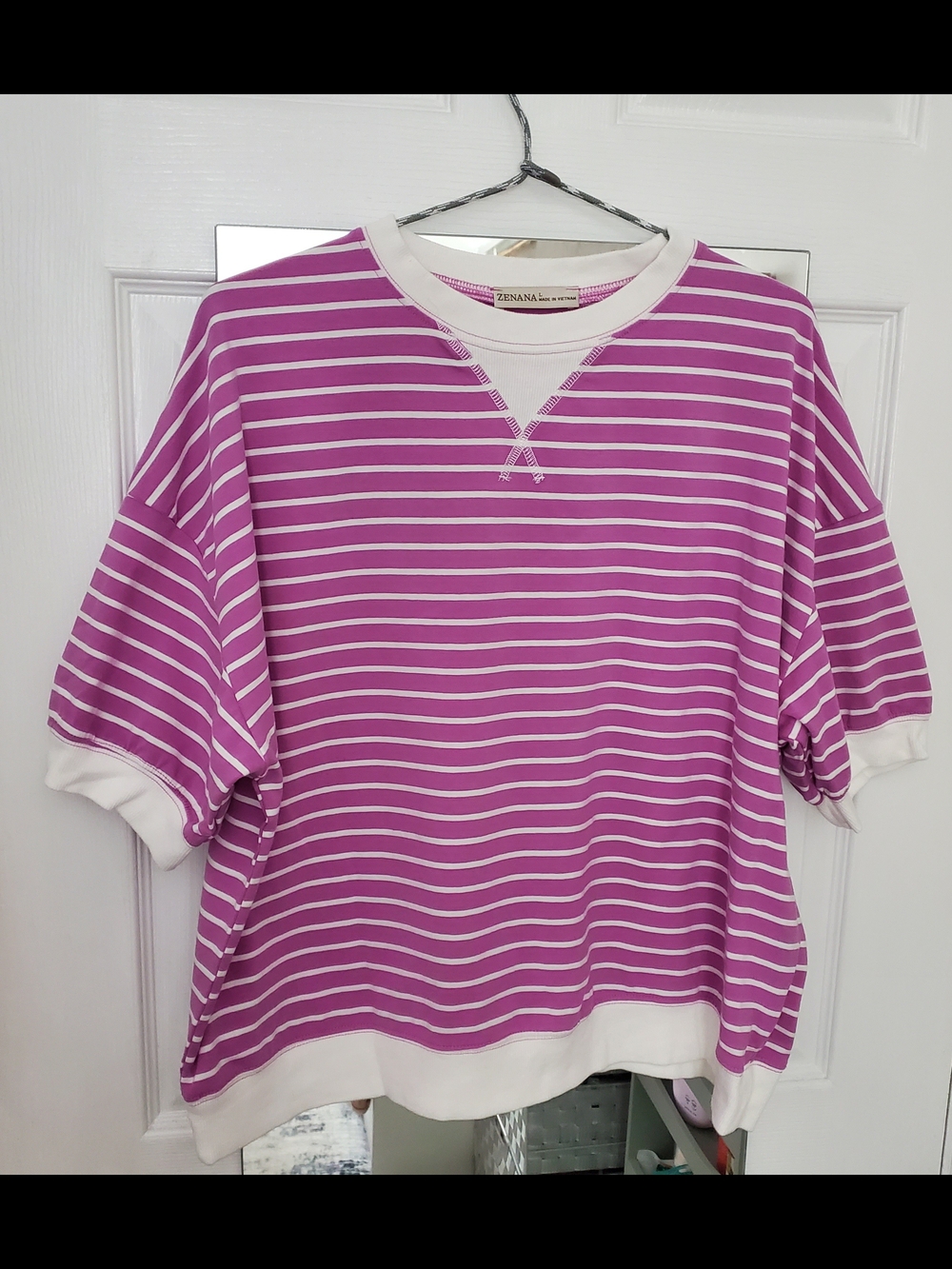 Zenana Pink Stripe Short Sleeve Pullover